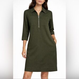 COS Olive Green Zip Front Midi Dress Lyocell US 2(A408)